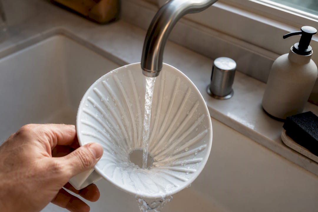 Rinsing coffee oils from dripper ridges