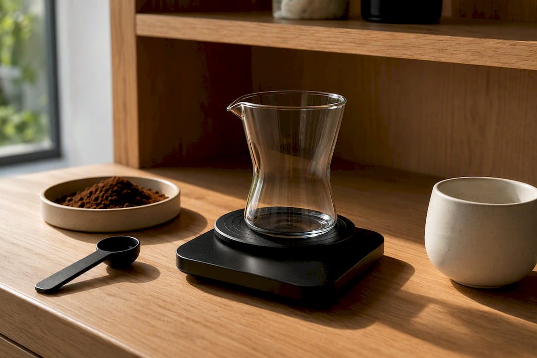 Digital scale measuring coffee brewing water