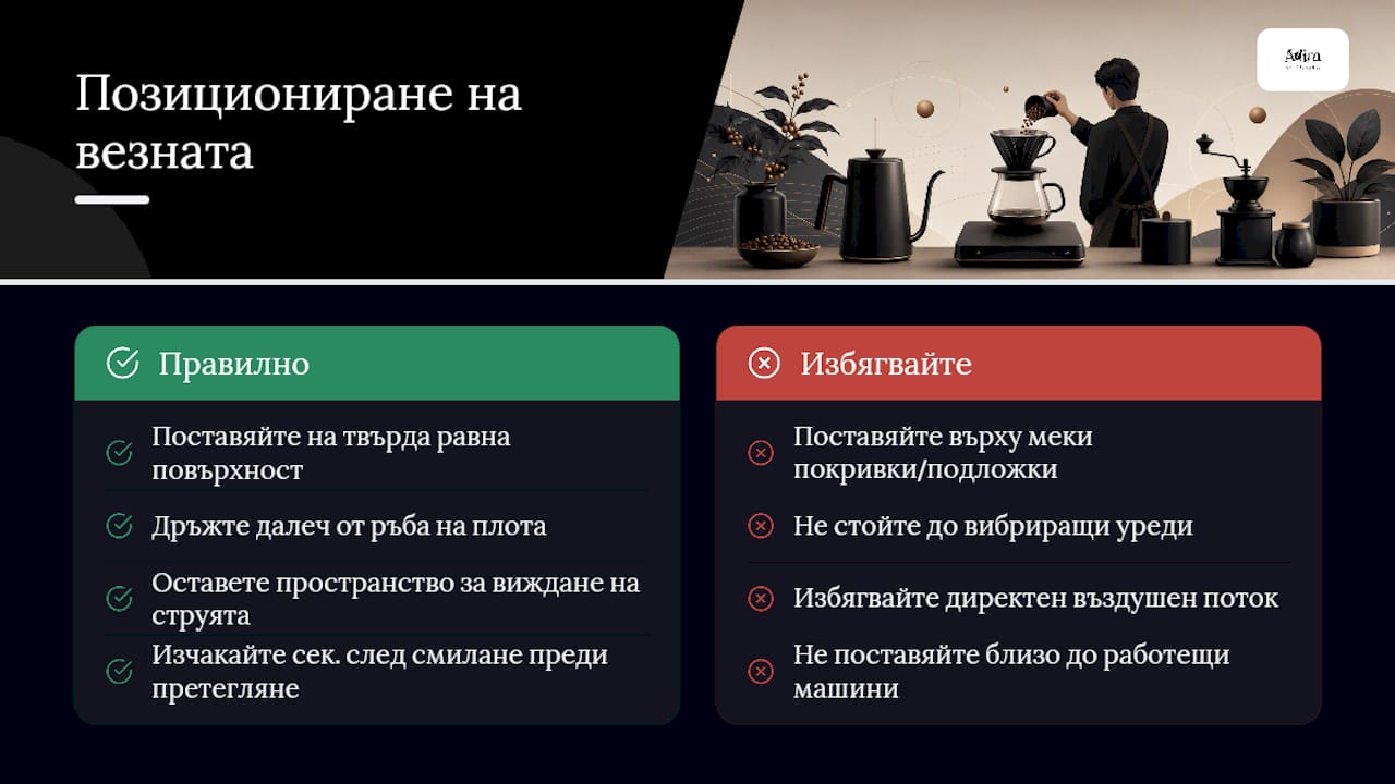 Съвети за оптимално позициониране на везната при приготвяне на кафе — overview diagram
