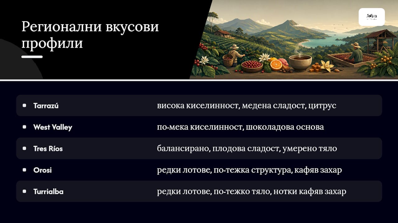 Сравнение на кафе региони и вкусове в Коста Рика