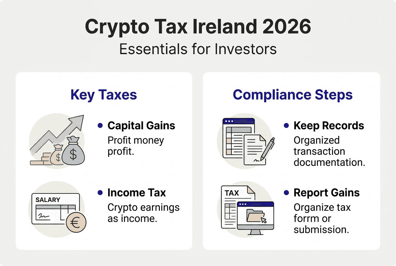 Infographic on Irish crypto tax essentials