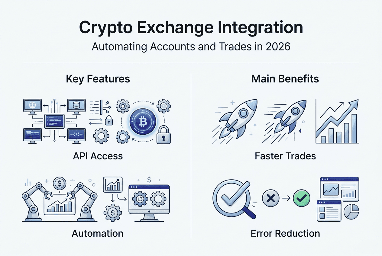 Infographic summarizes crypto exchange integration benefits