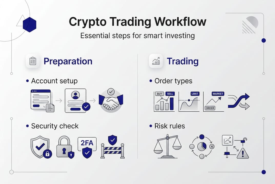 Infographic outlining crypto trading workflow