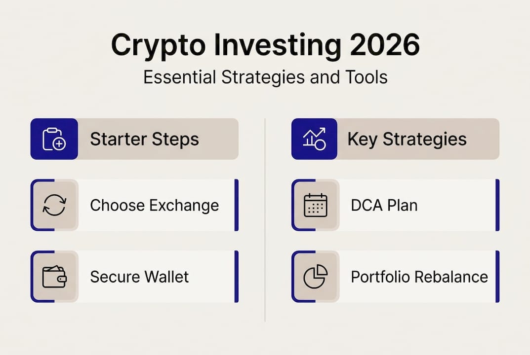 Infographic with 2026 crypto investing strategies summary