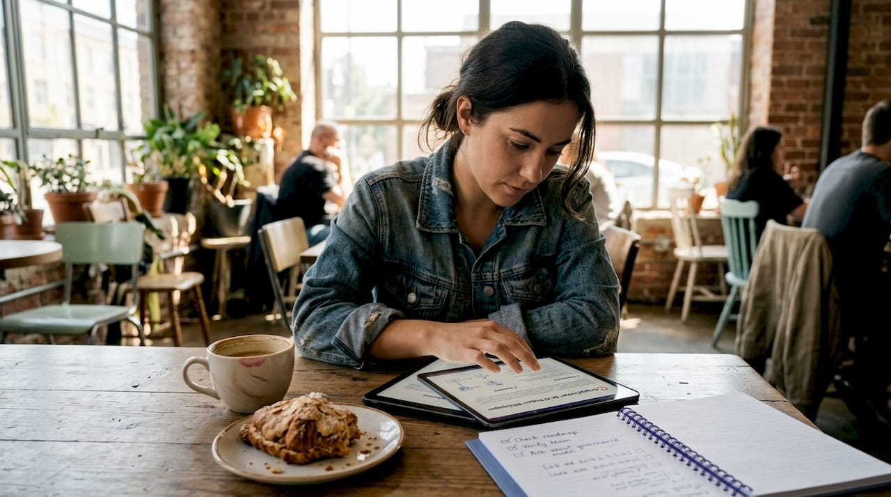 Woman reading crypto project whitepaper