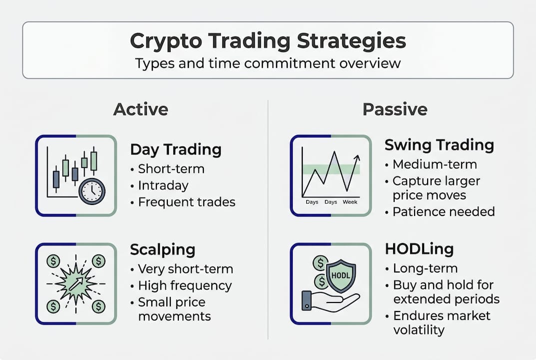 Infographic listing crypto trading strategies