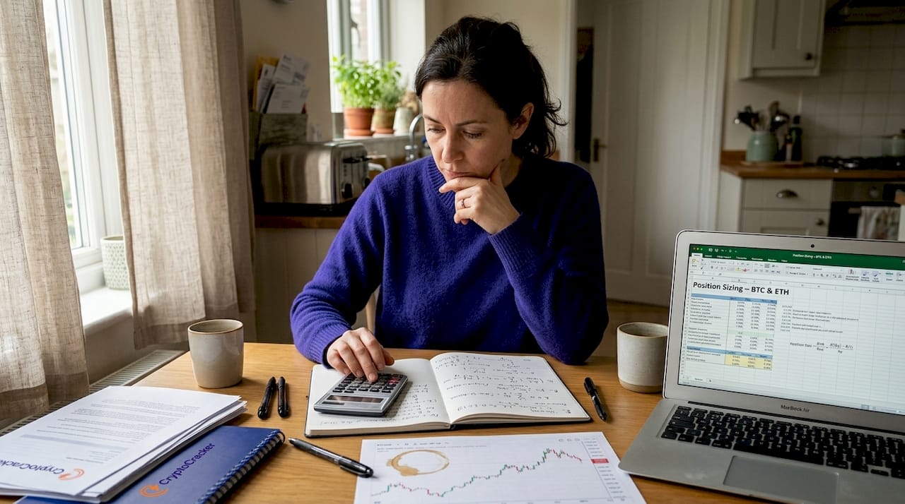 Woman calculating position sizing risk