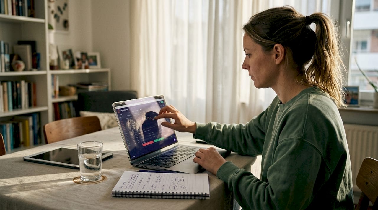 Woman setting up crypto automation trades