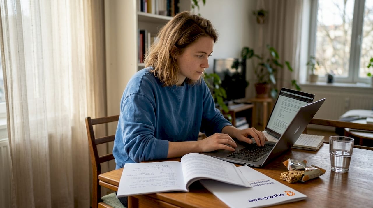 Woman examining crypto project documents