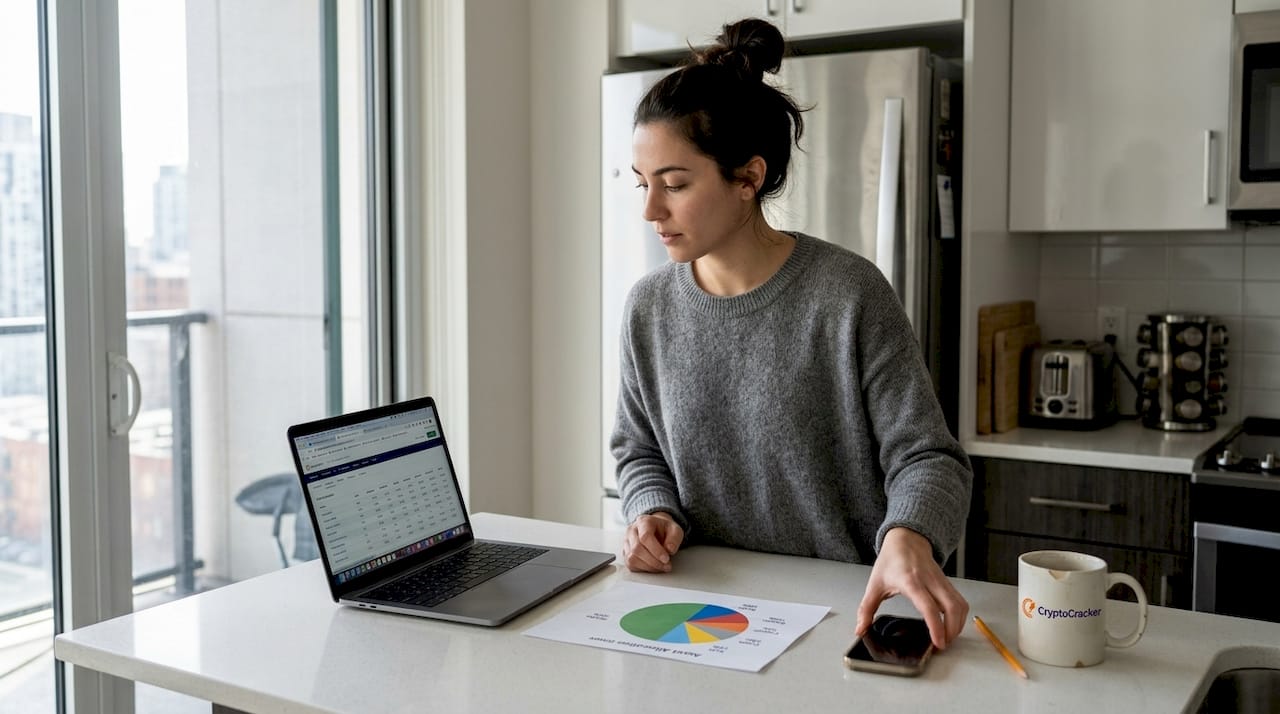 Woman reviews portfolio diversification chart at home