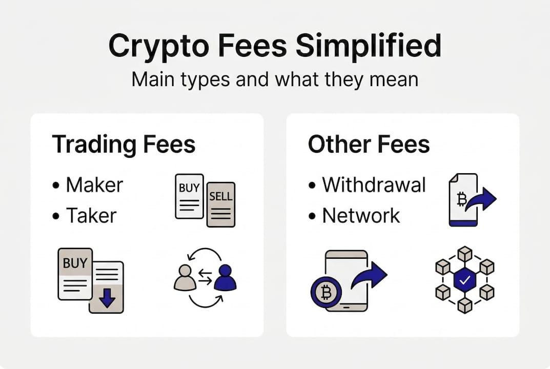Infographic illustrating crypto fee types and meaning