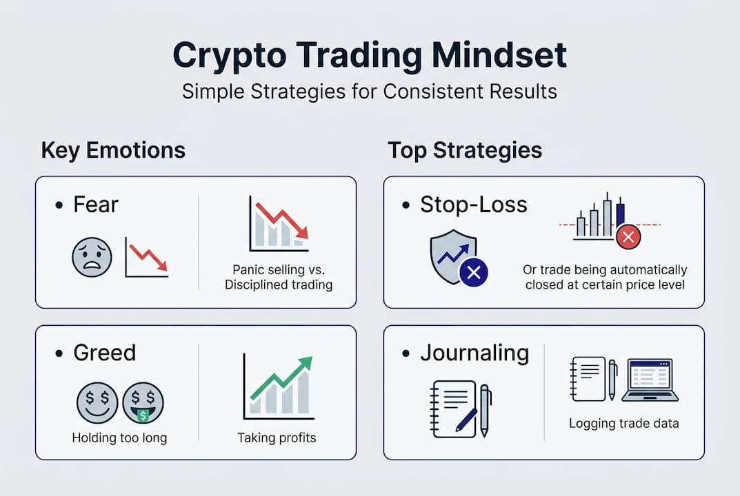 Infographic on crypto trading emotions and strategies
