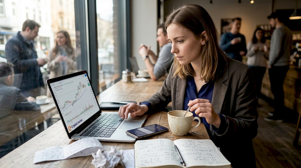 Person checking moving averages crypto trend