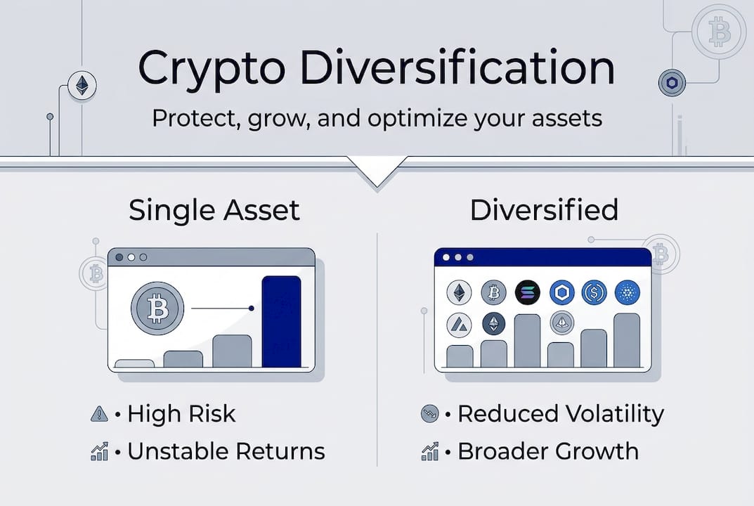 Infographic comparing single asset vs diversified crypto