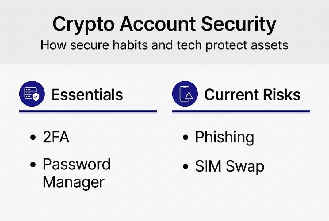Infographic of crypto account security essentials and risks