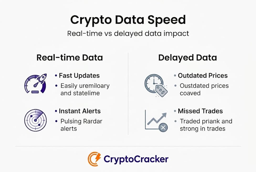 Infographic comparing real-time and delayed crypto data