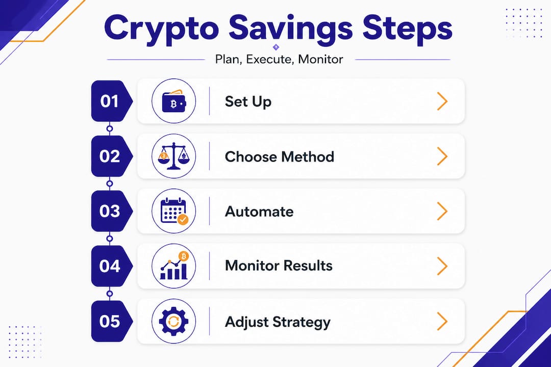 Infographic outlining steps for smart crypto savings