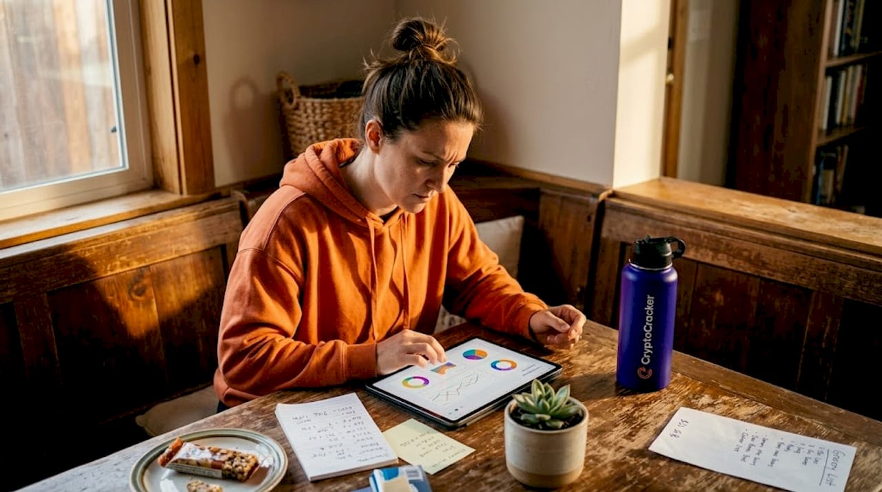 Woman tracking progress on crypto portfolio