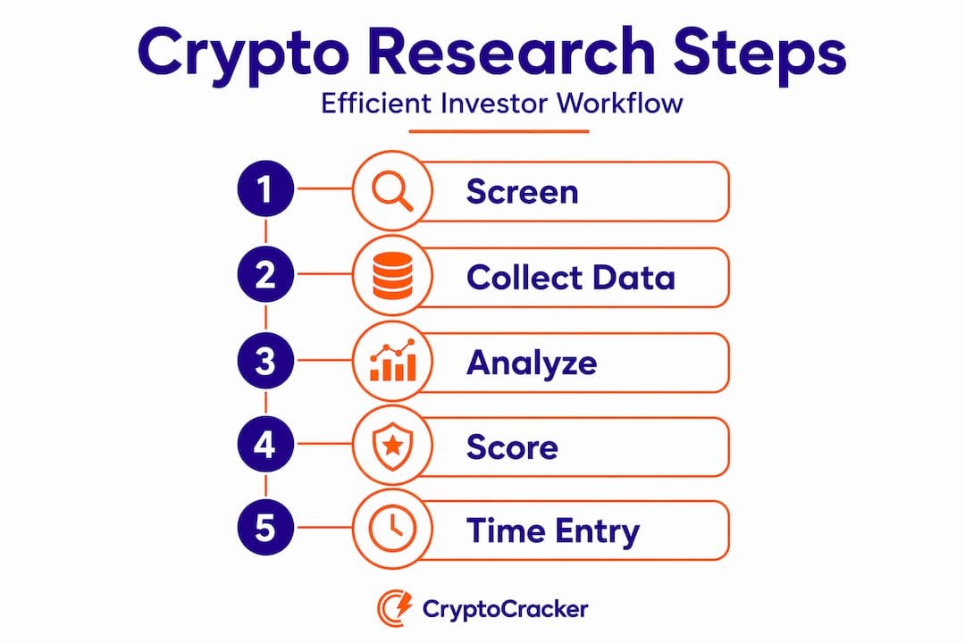 Infographic showing cryptocurrency research process steps