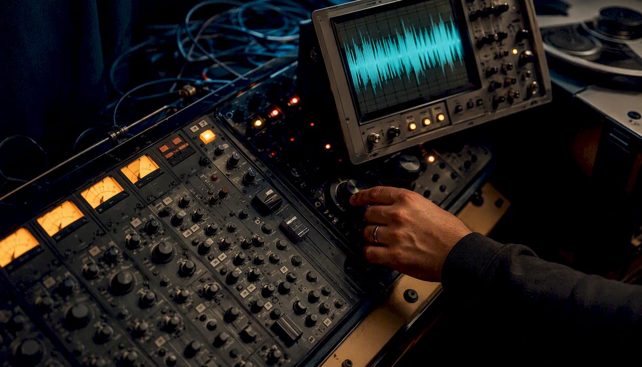 Analog sound mixer with waveform and hand adjusting dial
