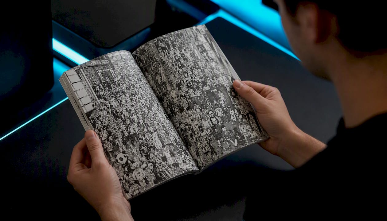 Manga panel showing hidden Panda cameo in crowd