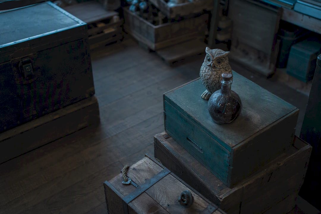 Close-up of film set props with hidden jokes