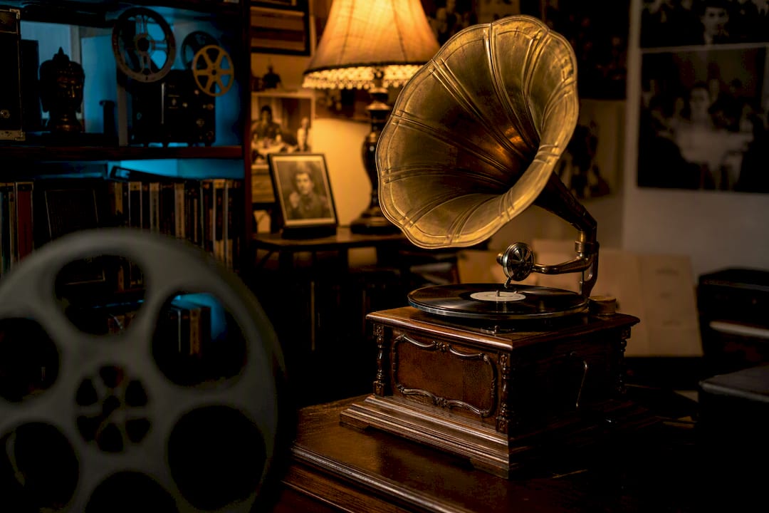 Vintage gramophone playing record