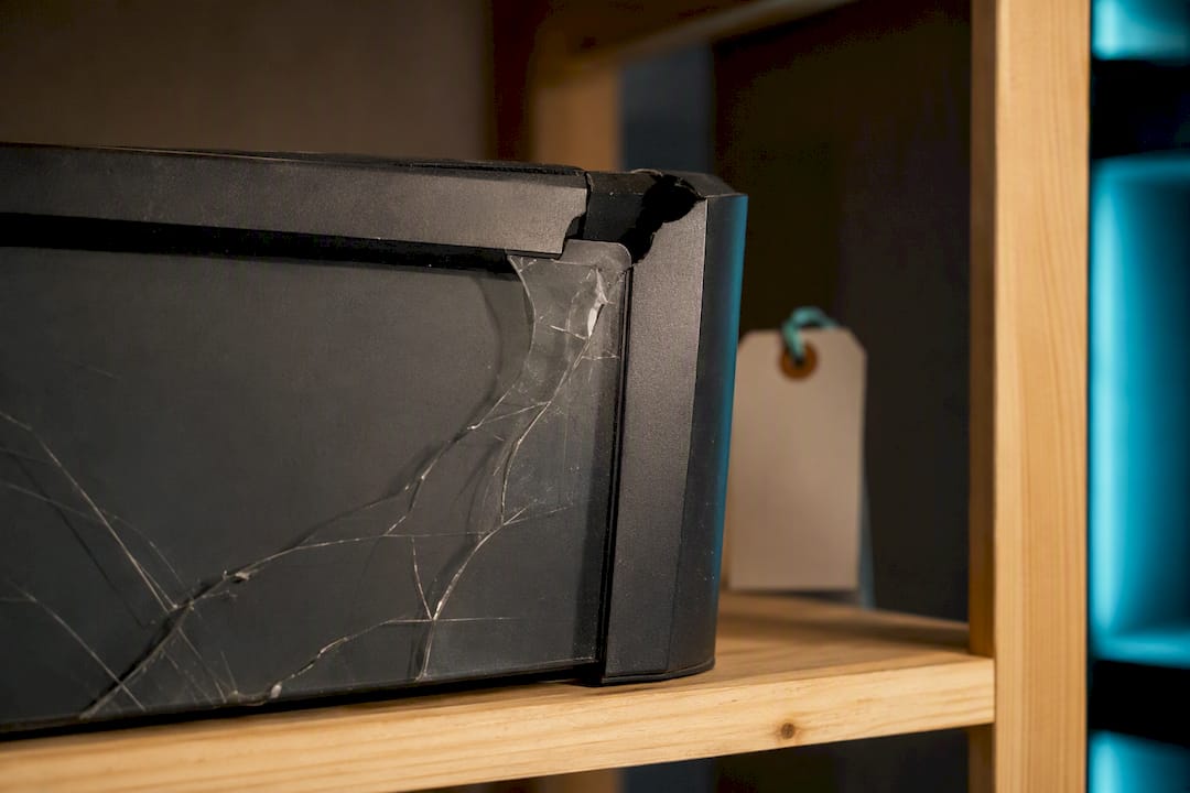 Cropped cracked television prop detail