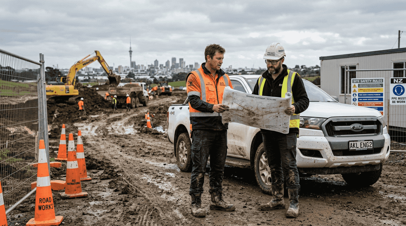 Auckland civil construction engineers on active site