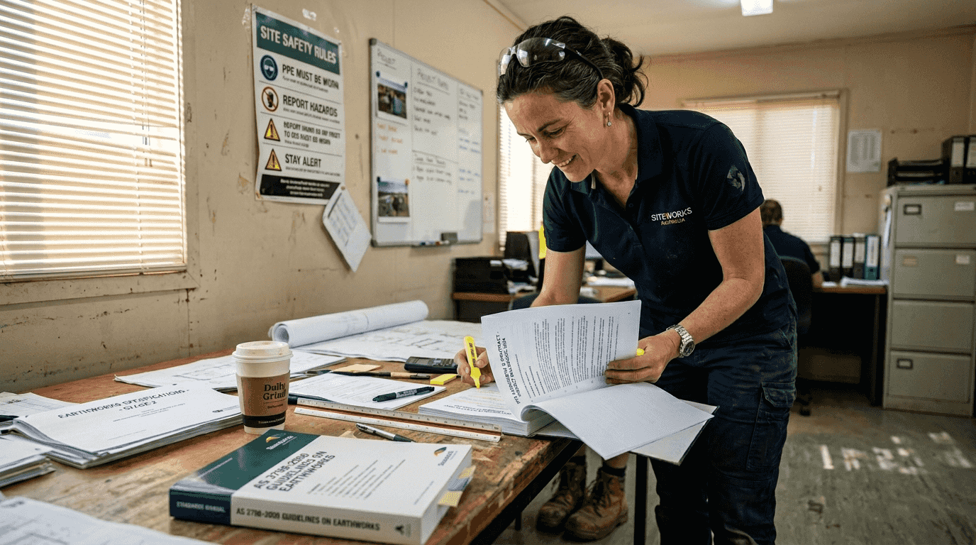 Civil engineer reviews project specification terms