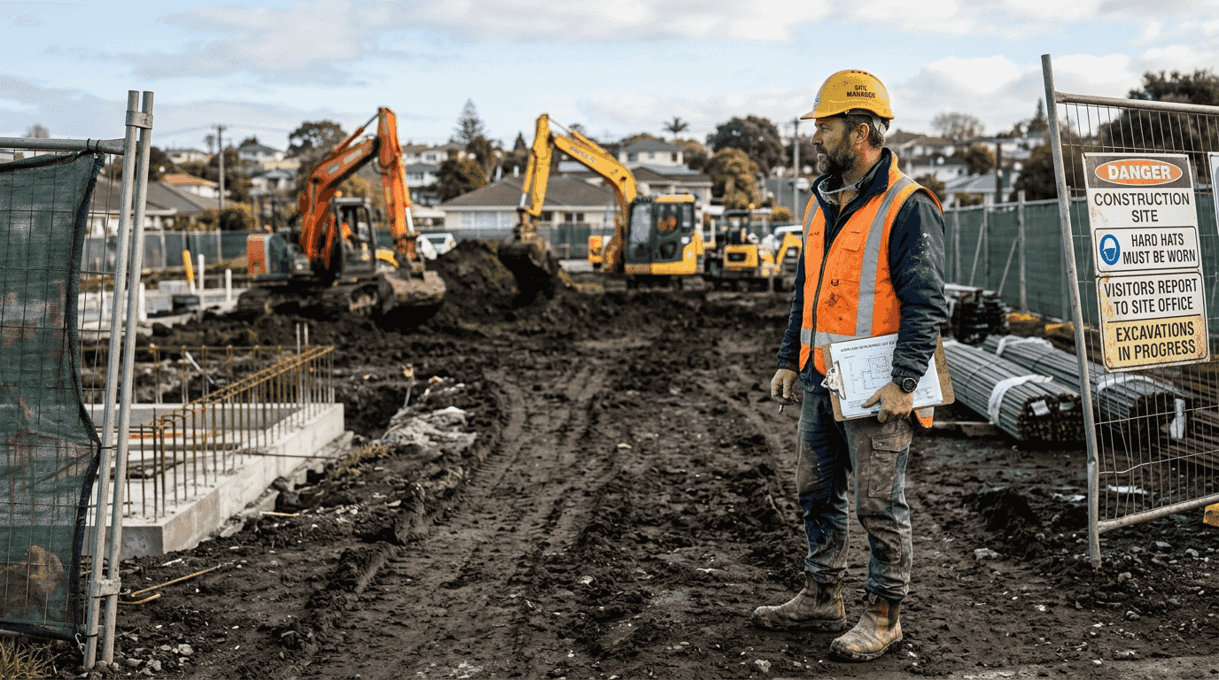 Site manager overseeing earthworks excavation