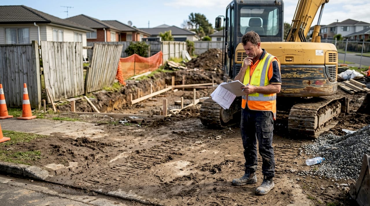 Supervisor reviews site cut on Auckland lot