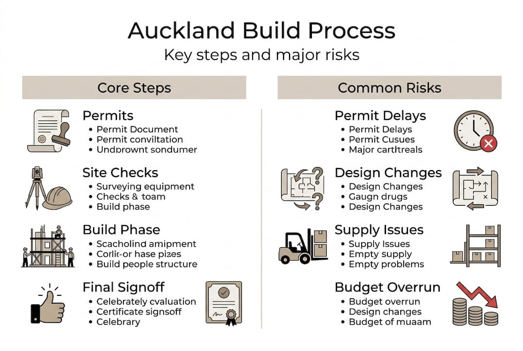 Infographic with Auckland build steps and risks