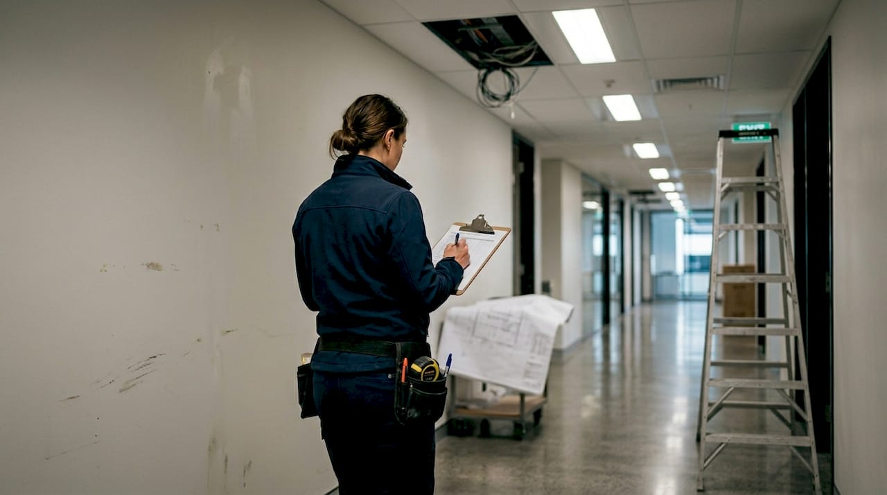 Building inspector checks new office for compliance