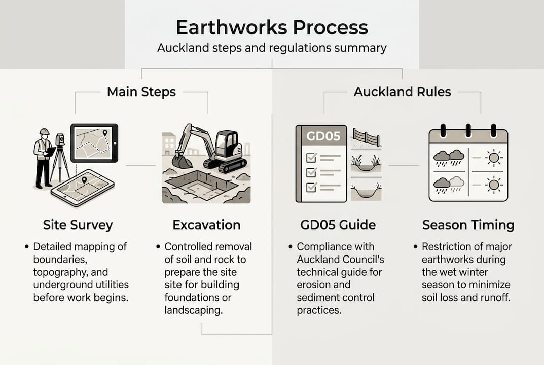 Infographic summarising earthworks steps and Auckland guidelines
