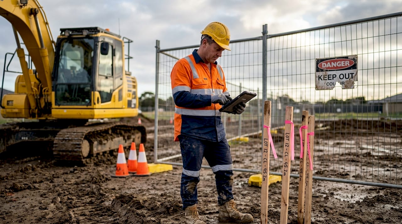 Foreman checks earthworks sequence onsite