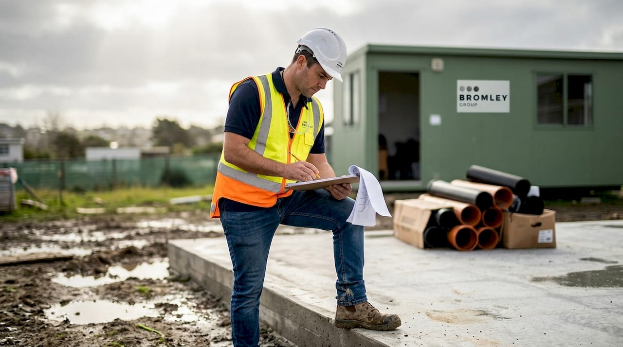 Supervisor reviewing concrete compliance onsite