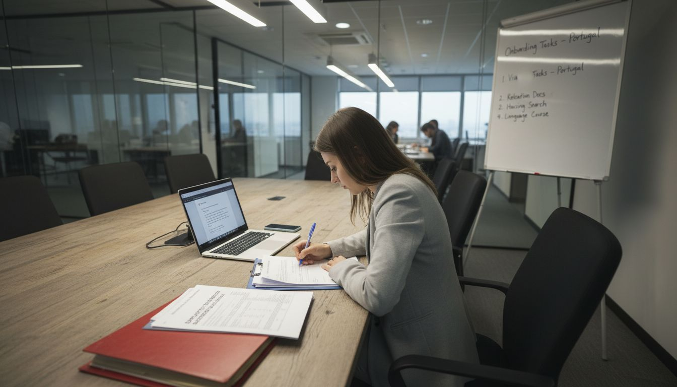 Woman completing employment outsourcing paperwork