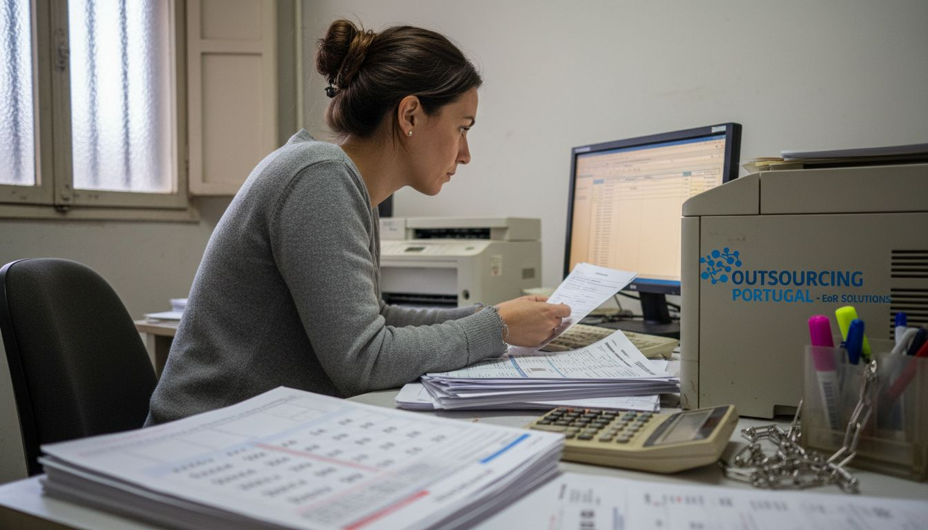 Payroll specialist verifying Portuguese tax forms