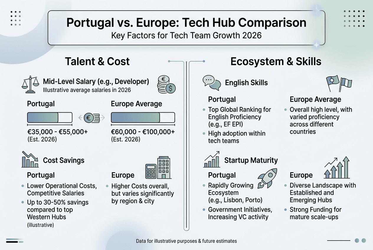 Infographic Portugal versus Europe tech comparison