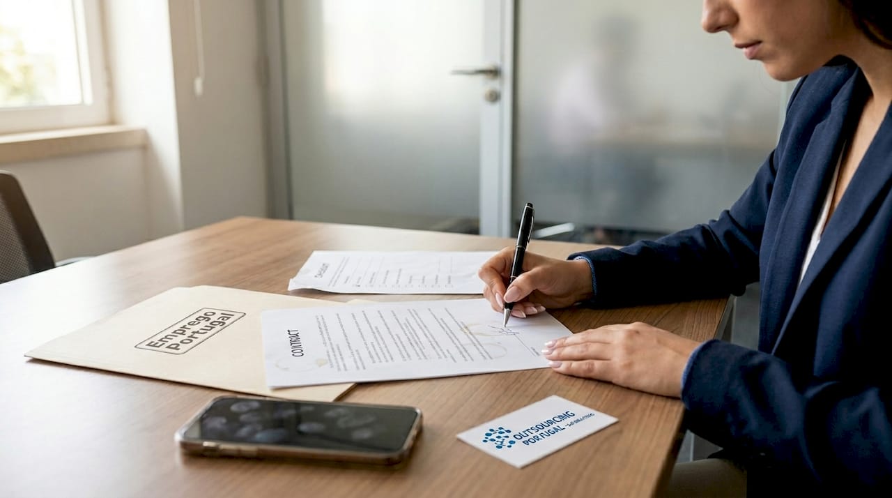 Professional signing Portugal work contract paperwork