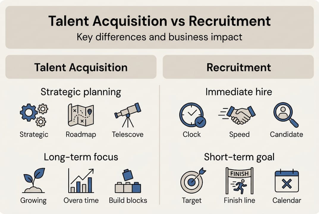 Infographic comparing talent acquisition and recruitment