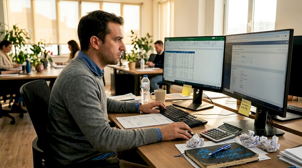 Payroll officer reviewing Portugal salary breakdown