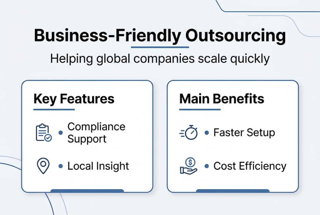 Infographic summary of outsourcing features and benefits