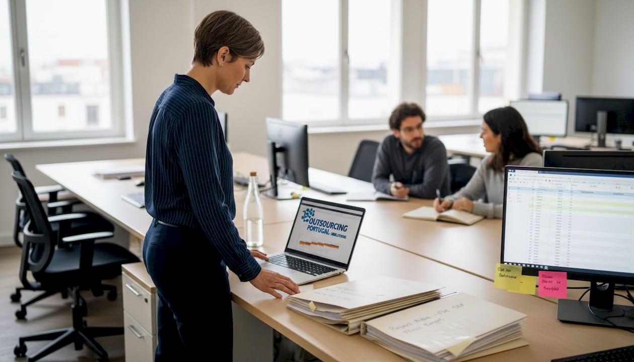 Manager reviewing cost comparison in office setting