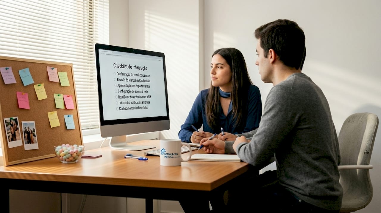 New employees viewing onboarding checklist together