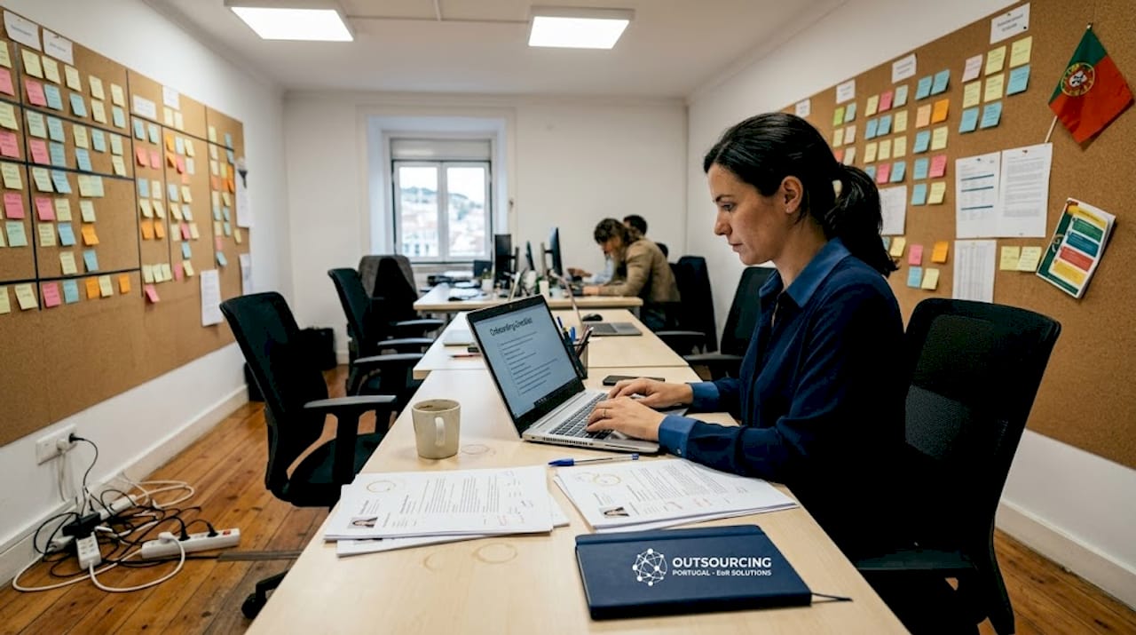 Project manager reviews candidates at office desk