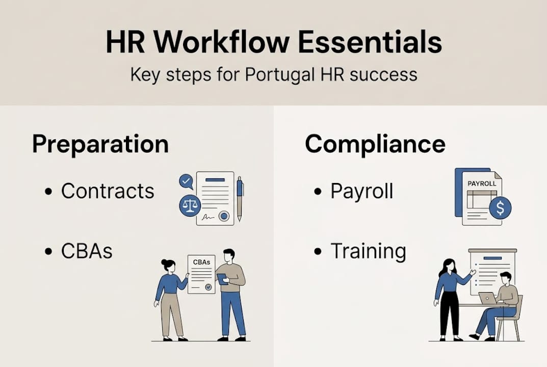 Infographic showing core HR workflow steps Portugal