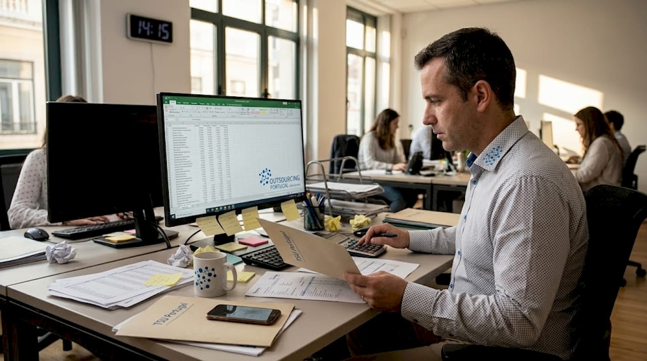 Payroll administrator checking compliance spreadsheets