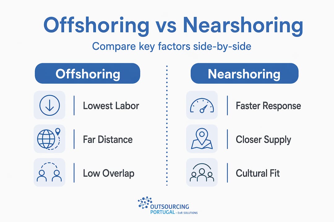 Infographic comparing offshoring and nearshoring key factors